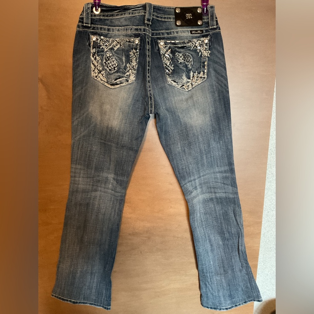 Miss Me Embellished Back-Pocket Boot Cut Jeans - Blue Denim